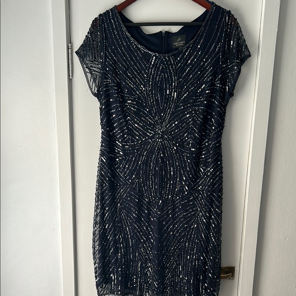 Adrianna Papell Blue Sequin Sheath Mini Dress